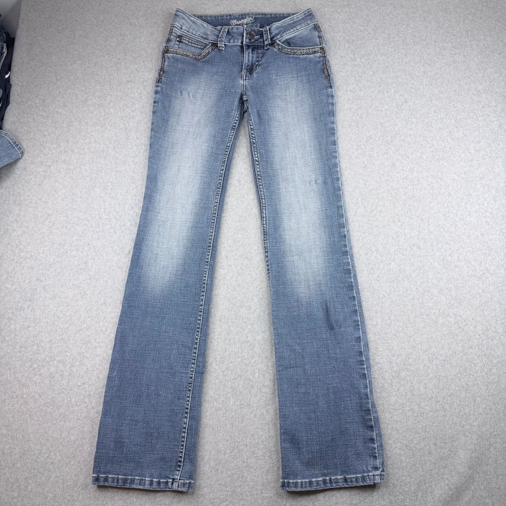 Wrangler Womens Bootcut Jeans Medium Wash Low Rise Embroidered Pockets 27x32
